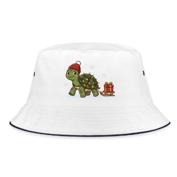 Weihnachts-Schildkröte mit Lichterkette - Bucket Hat - Weiß/Navy - Vorne