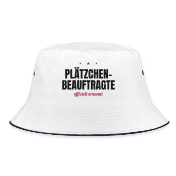 Plätzchen-Beauftragte – offiziell ernannt - Bucket Hat - Weiß/Navy - Vorne