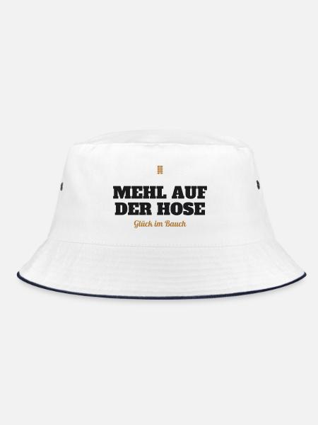 Mehl auf der Hose, Glück im Bauch – Backen - Bucket Hat - Weiß/Navy