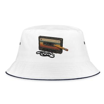 Liebhaber von 90er 80er Retro-Kassettenmusik - Bucket Hat - Weiß/Navy - Vorne