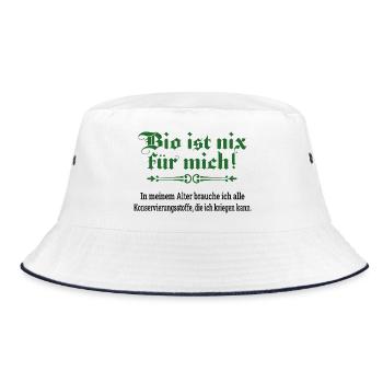 Bio ist nix für mich - Bucket Hat - Weiß/Navy - Vorne
