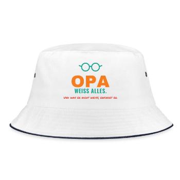 Opa weiß alles – und was nicht, erfindet er - Bucket Hat - Weiß/Navy - Vorne