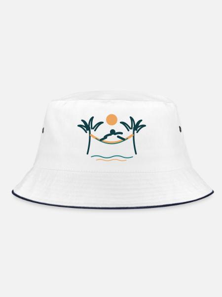 Palmenstrand Hängemattenzauber - Bucket Hat - Weiß/Navy
