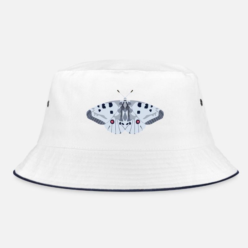Schmetterlinge: Der rote Apollo - Bucket Hat - Weiß/Navy