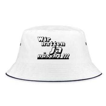 Ostalgie, DDR Kult ,Wir hatten ja nüscht (25) - Bucket Hat - Weiß/Navy - Vorne