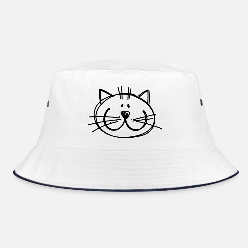 Katzen Zeichnung - Bucket Hat - Weiß/Navy