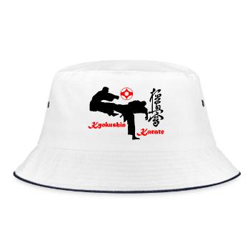 Kyokushin Karate KO Kick mit Kanku Zeichen - Bucket Hat - Weiß/Navy - Vorne