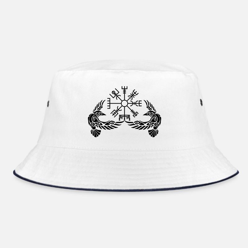 Schwarze Krähen und Wikingerkompass - Bucket Hat - Weiß/Navy