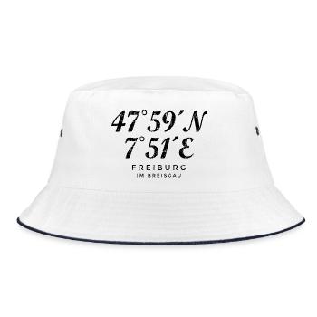 Freiburg im Breisgau Koordinaten (Vintage Schwarz) - Bucket Hat - Weiß/Navy - Vorne
