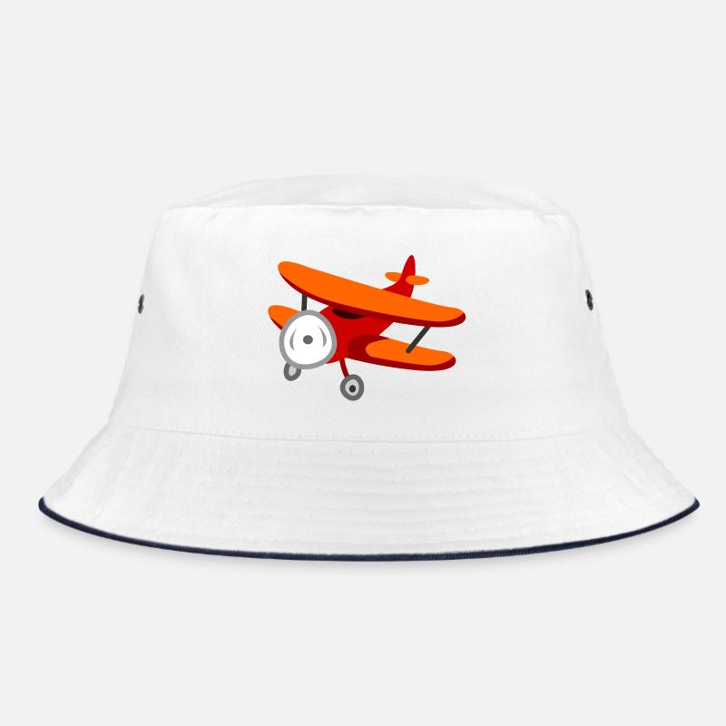 Roter Doppeldecker-Flugzeug - Bucket Hat - Weiß/Navy