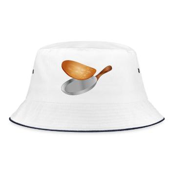 goldbraunen Pfannkuchen in der Pfanne wenden - Bucket Hat - Weiß/Navy - Vorne
