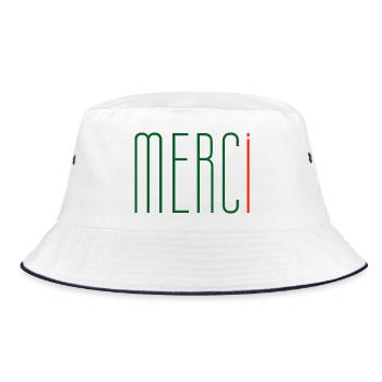 MERCi, Danke auf Französisch - Bucket Hat - Weiß/Navy - Vorne