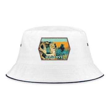 Retro badge, Algarve Portugal, beach summer sun - Bucket Hat - white/navy - Front
