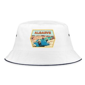 Retro badge, Algarve Portugal, beach summer sun - Bucket Hat - white/navy - Front