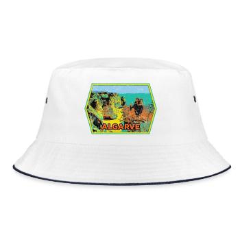 Retro badge, Algarve Portugal, beach summer sun - Bucket Hat - white/navy - Front