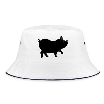 Pig shadow figure with curly tail - Bucket Hat - white/navy - Front