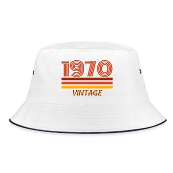 Year of birth, 1970, year 70, vintage - Bucket Hat - white/navy - Front