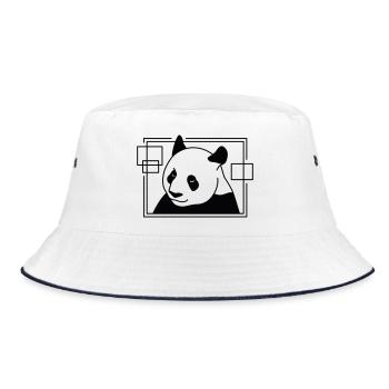 Panda in Geometric Shape - Line Art Design - Bucket Hat - white/navy - Front