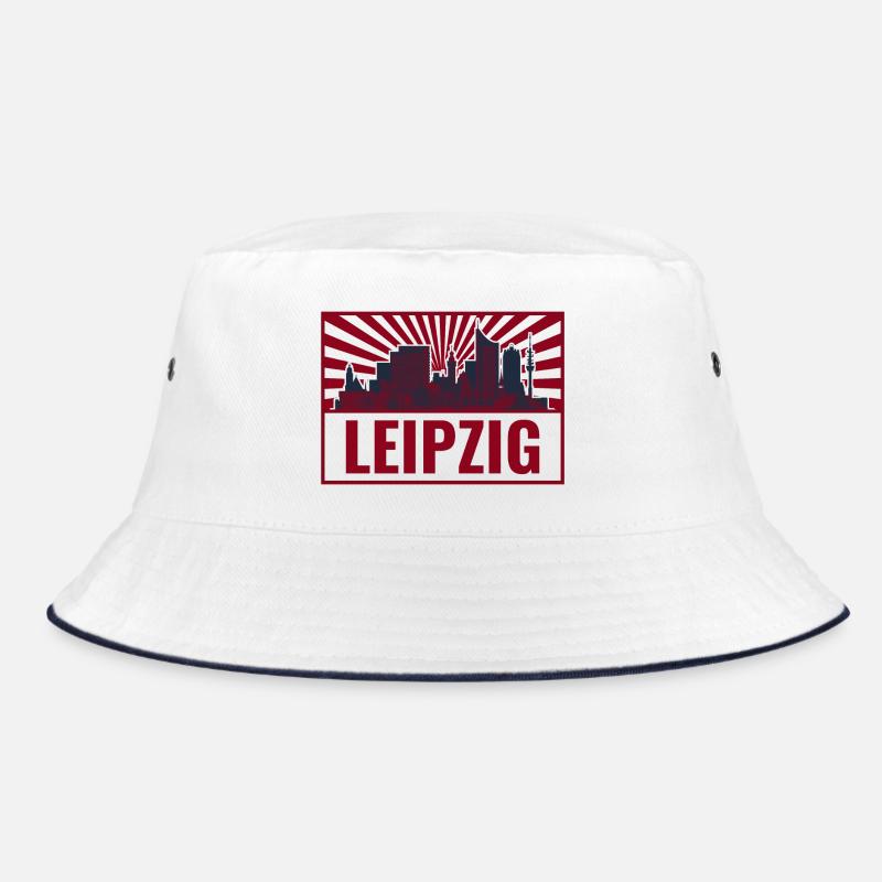 Leipzig Skyline Retro Rot - Bucket Hat - Weiß/Navy