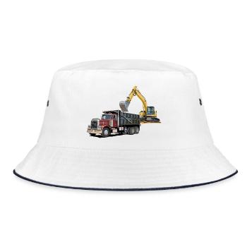 Lastwagen mit Bagger - Bucket Hat - Weiß/Navy - Vorne