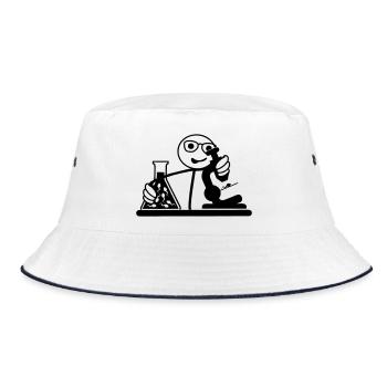 Biologist looks at seed in microscope - Bucket Hat - white/navy - Front