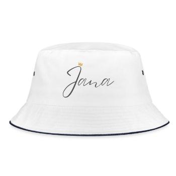 Prinzessin Jana Crown Hemd – Name mit Buchstabe J - Bucket Hat - Weiß/Navy - Vorne