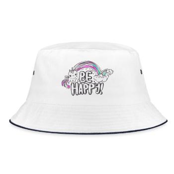 Be Happy Unicorn Regenbogen - Bucket Hat - Weiß/Navy - Vorne