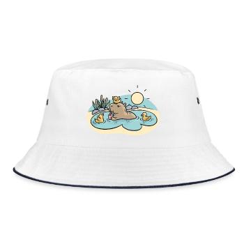 Capybara im Teich - Bucket Hat - Weiß/Navy - Vorne