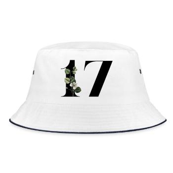 Nummer 17 Blumengrün -17. Blumengeburtstag - Bucket Hat - Weiß/Navy - Vorne