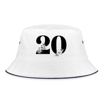 Nummer 20 Schwarze Blumen - 20-jähriges Blumenjubiläum - Bucket Hat - Weiß/Navy - Vorne