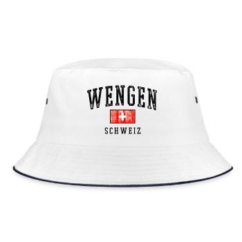 Wengen Schweiz Emblem - Bucket Hat - Weiß/Navy - Vorne