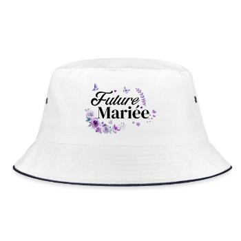 Lila geblümte Braut in spe - Bucket Hat - Weiß/Navy - Vorne