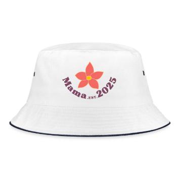 Mama Est 2025 Retro Ich werde Mutter - Bucket Hat - Weiß/Navy - Vorne