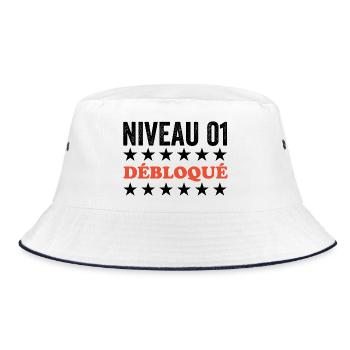 Baumwollhochzeit, 1-jähriges Jubiläumsgeschenk von Mariag - Bucket Hat - Weiß/Navy - Vorne