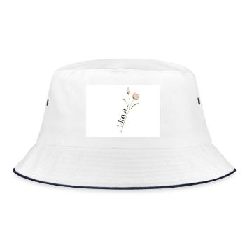 Mama text in elegant font on Flower Stem - Bucket Hat - white/navy - Front