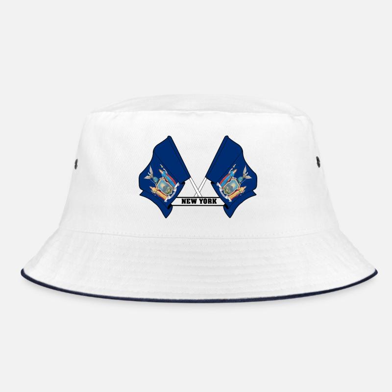 Zwei Flaggen mit dem Text NEW YORK - Bucket Hat - Weiß/Navy