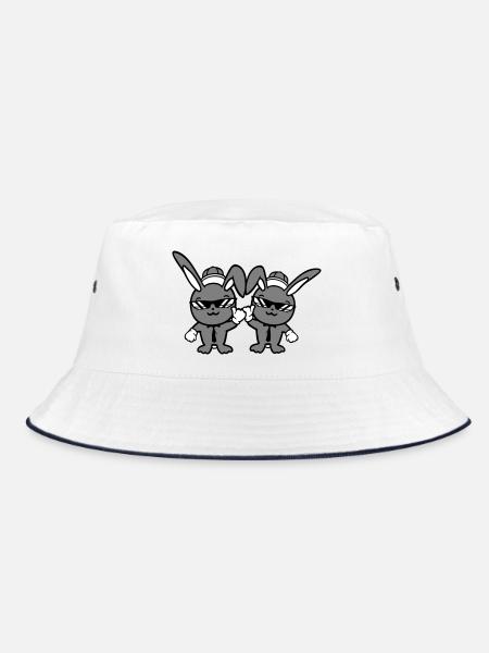 2 Hasen Sonnenbrille Cappy Krawatte Mütze Freunde - Bucket Hat - Weiß/Navy - Vorne