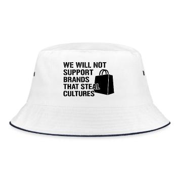 We will not support brands that steal cultures - Bucket Hat - Weiß/Navy - Vorne