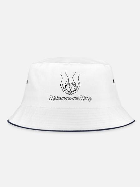 Hebamme mit Herz - personalisierbares Design - Bucket Hat - Weiß/Navy - Vorne