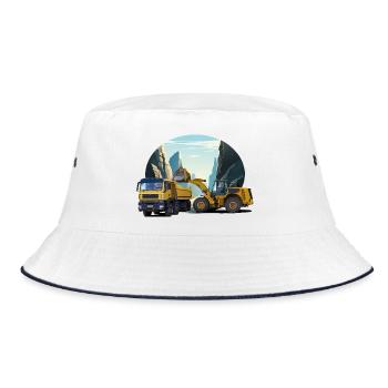 Bagger mit LKW im Steinbruch - Bucket Hat - Weiß/Navy - Vorne