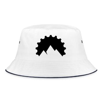 Zahnrad trifft Bergsilhouette - Bucket Hat - Weiß/Navy - Vorne