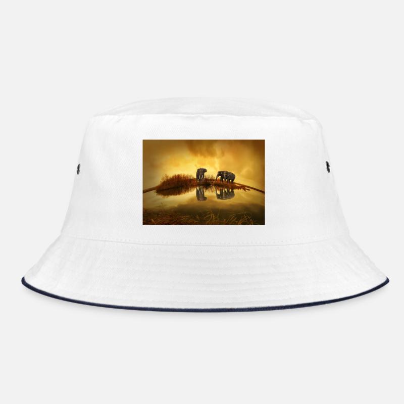 3 Grey Elephants Under Yellow Sky - Bucket Hat - white/navy