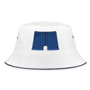 Casual Denim Shorts with Rolled Hem - Bucket Hat - white/navy - Front