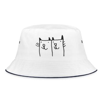 Verspielte Katzenillustration  - Bucket Hat - Weiß/Navy - Vorne