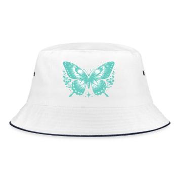 Turquoise Butterfly and Flowers - Bucket Hat - white/navy - Front