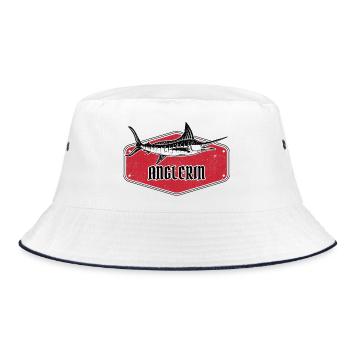 Anglerin Fish USA Design Rot - Bucket Hat - Weiß/Navy - Vorne