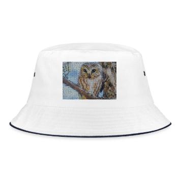 Nächtliche Eulen-Mosaik - Bucket Hat - Weiß/Navy - Vorne