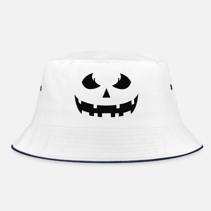 Spooky Pumpkin Silhouette Print - Bucket Hat - white/navy