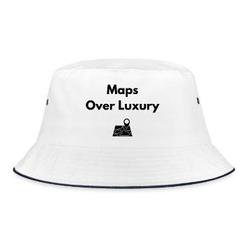 Maps Over Luxury – Abenteuer Shirt - Bucket Hat - Weiß/Navy - Vorne