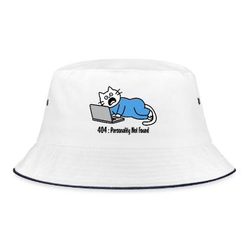 404: Personality Not Found, Cat Drawing - Bucket Hat - white/navy - Front